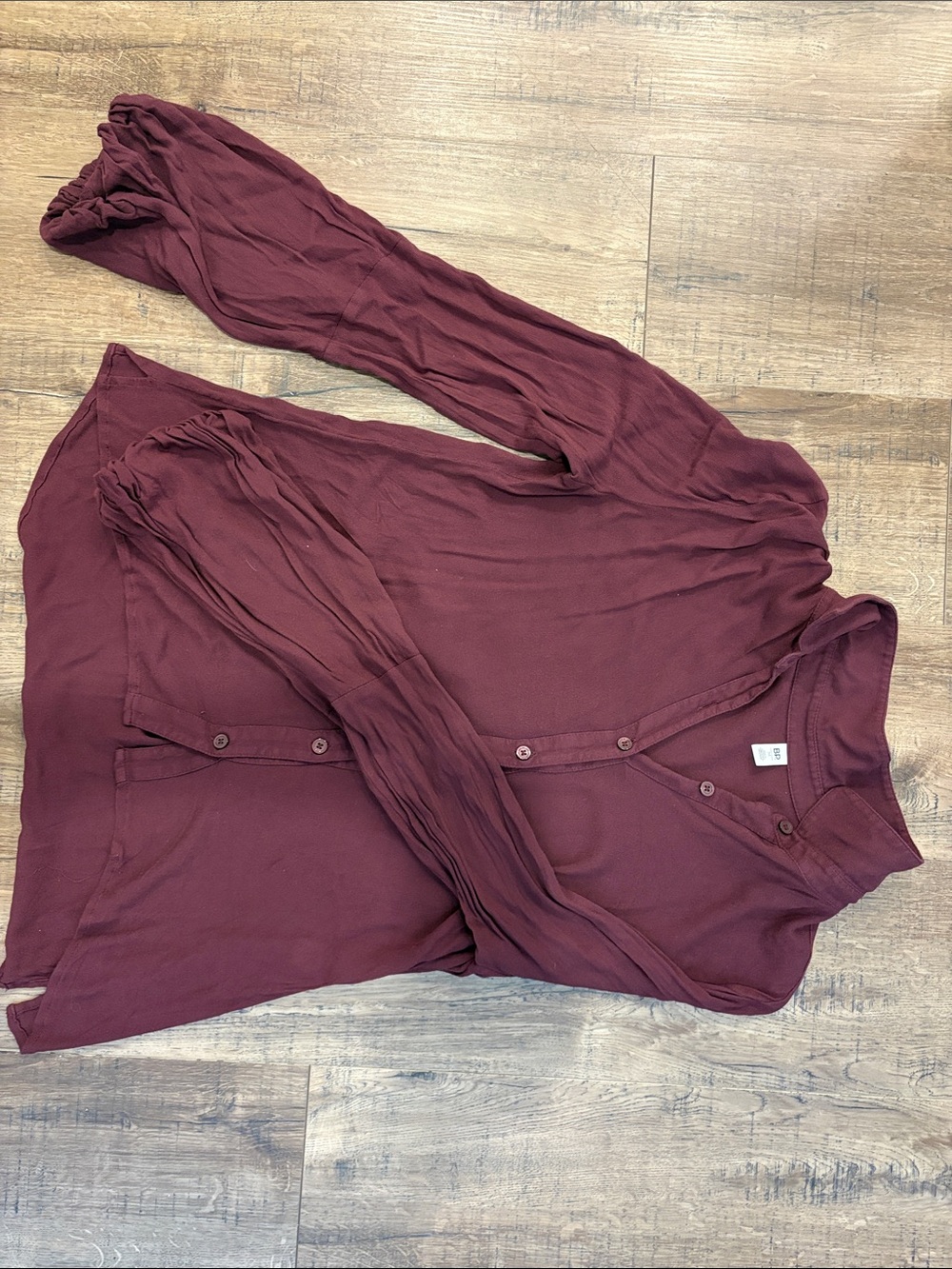 BP Lightweight Burgundy Button-Down Blouse